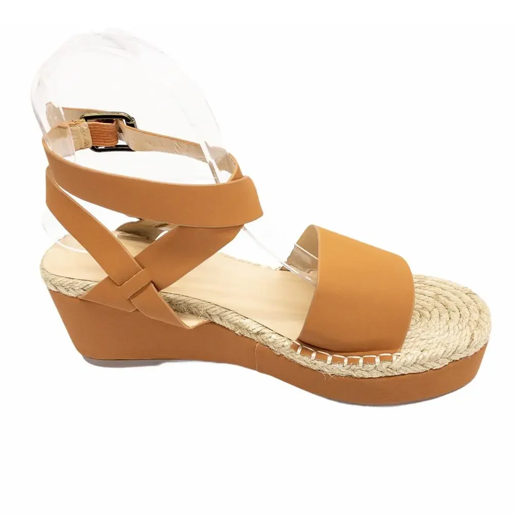 Chase + Chloe Gaston-5 Tan Nubuck Wedge Espadrille Sandals Women's 7.5